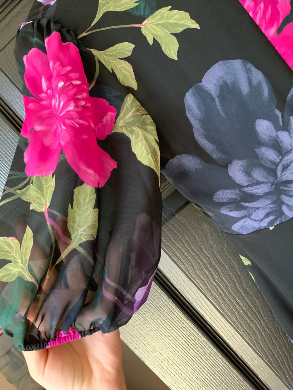 Maison Tara Black Midi Dress with Pink & Purple Floral Print - Picture 4 of 5